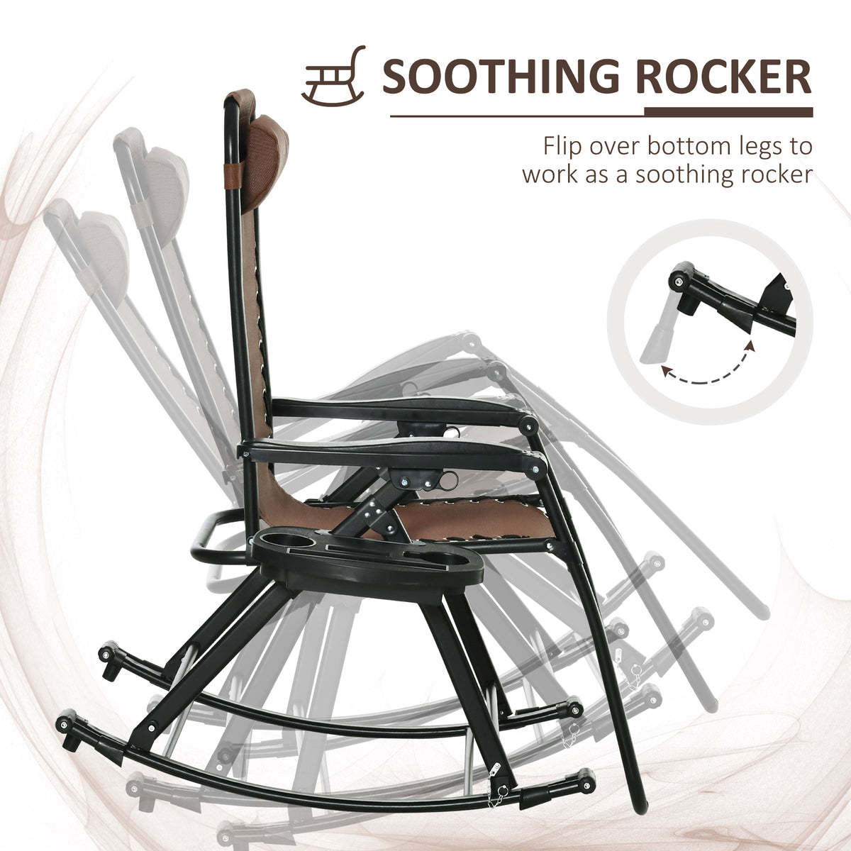 Outsunny Set Of 2 Outdoor Rocking Chairs, Foldable Reclining Zero Gravity Lounge Rocker With Pillow, Cup & Phone Holder, Combo Design With Folding Legs, Brown Brown Fabric Metal