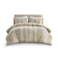 3 Piece Striped Cotton Comforter Set Taupe King Cal King Taupe Cotton