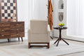 Mid Century Modern Accent Chair With Wood Frame, Upholstered Living Room Chairs With Waist Cushion, Reading Armchair For Bedroom Sunroom Grey White Linen