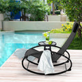 Outsunny Pool Lounger, Outdoor Rocking Lounge Chair For Sunbathing, Pool, Beach, Porch With Pillow & Cool Mesh, Sun Tanning Rocker, Black Black Steel