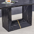 Table And Chair Set.This Modern Dining Table With Mdf Marbled Design Gives You A Luxurious And Elegant Feel.Paired With Multiple Chairs With Pu Artificial Leather Backrest Cushions And Black Legs. Black Seats 4 Mdf