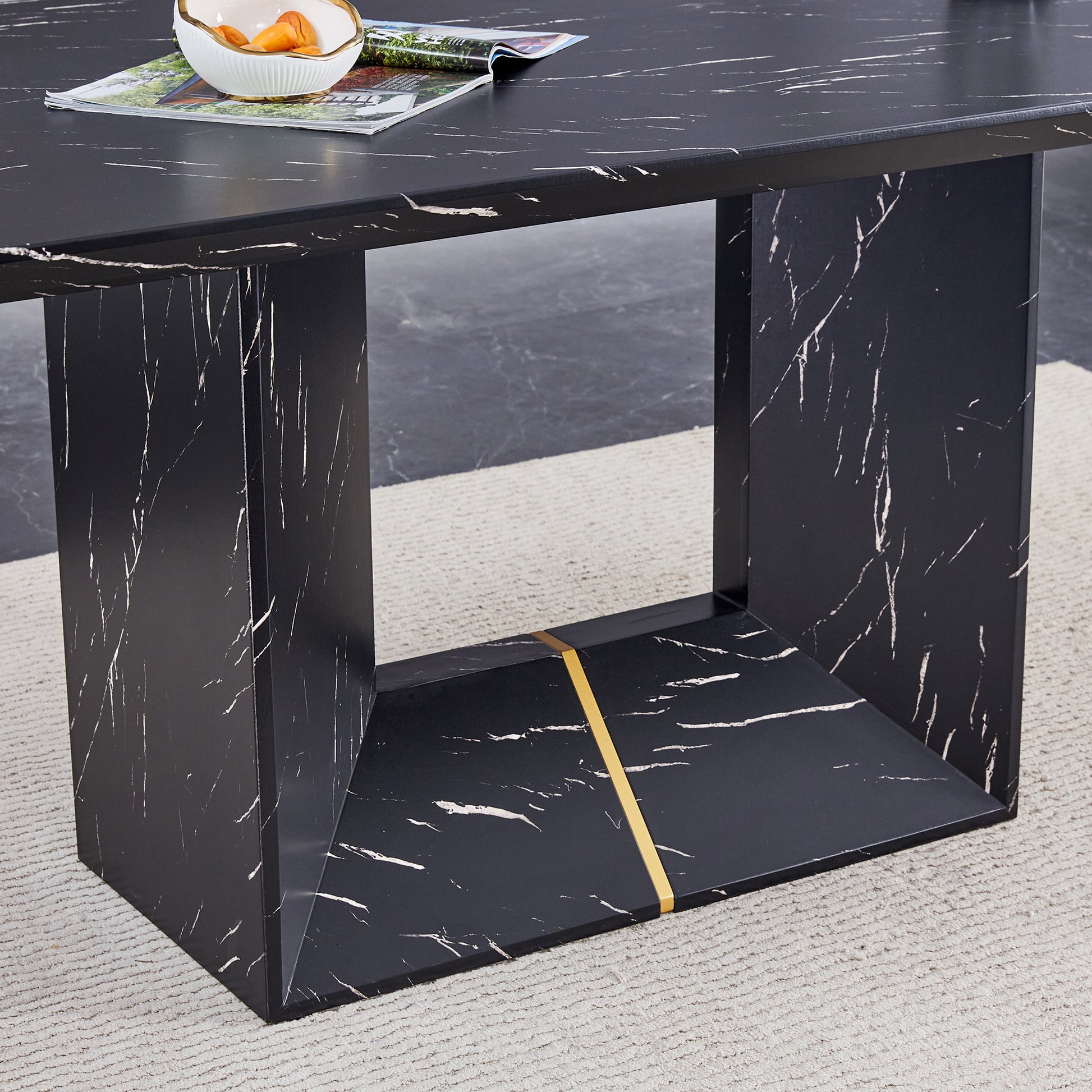 Table And Chair Set.This Modern Dining Table With Mdf Marbled Design Gives You A Luxurious And Elegant Feel.Paired With Multiple Chairs With Pu Artificial Leather Backrest Cushions And Black Legs. Black Seats 4 Mdf