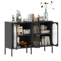 Metal Sideboard Cabinet With 4 Glass Door, Steel Locker Sideboard Buffet Cabinet, Sideboard Buffet Cabinet With 4 Doors, Kitchen Storage Cabinet, Coffee Bar Cabinet For Kitchen, Living Room, Black