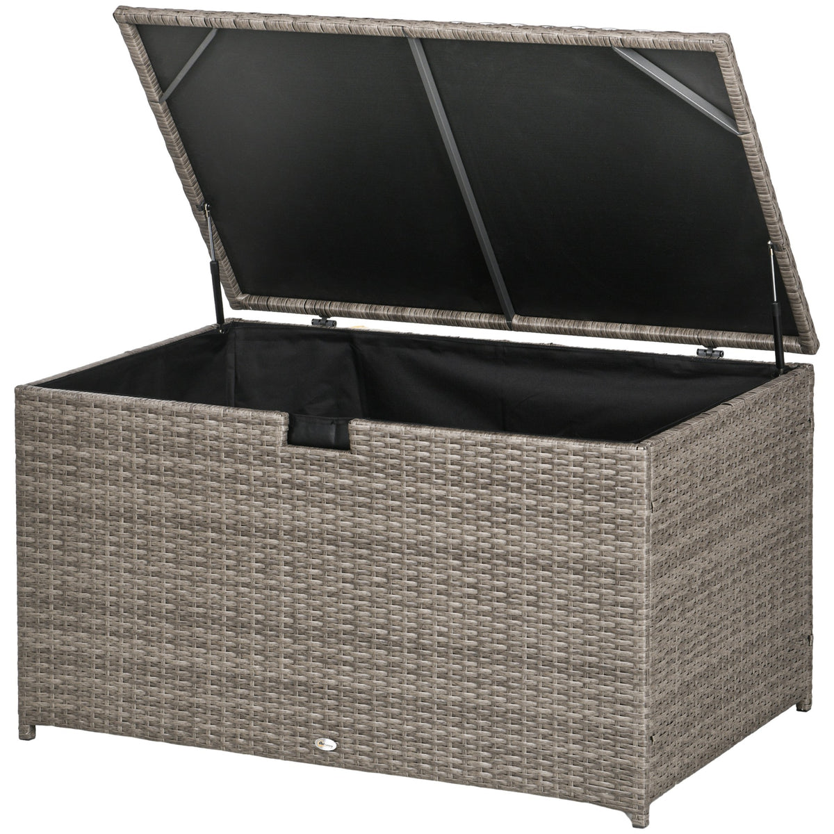 Outsunny 113 Gallon Deck Box, Rattan Outdoor Storage Box, Waterproof Storage Container For Indoor, Patio Furniture Cushions, Pool Toys, Garden Tools, Gray Grey Steel
