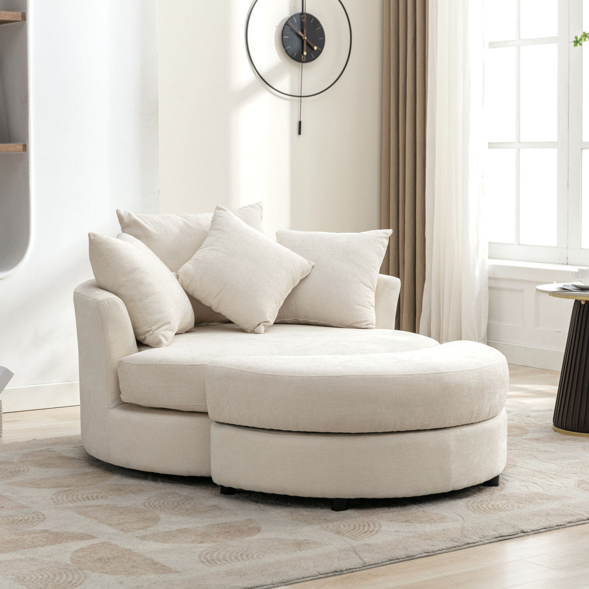 Orisfur. 360 Swivel Accent Barrel Chair With Storage Ottoman & 4 Pillows, Modern Chenille Leisure Chair Round Accent For Living Room, Cream Cream Foam Chenille