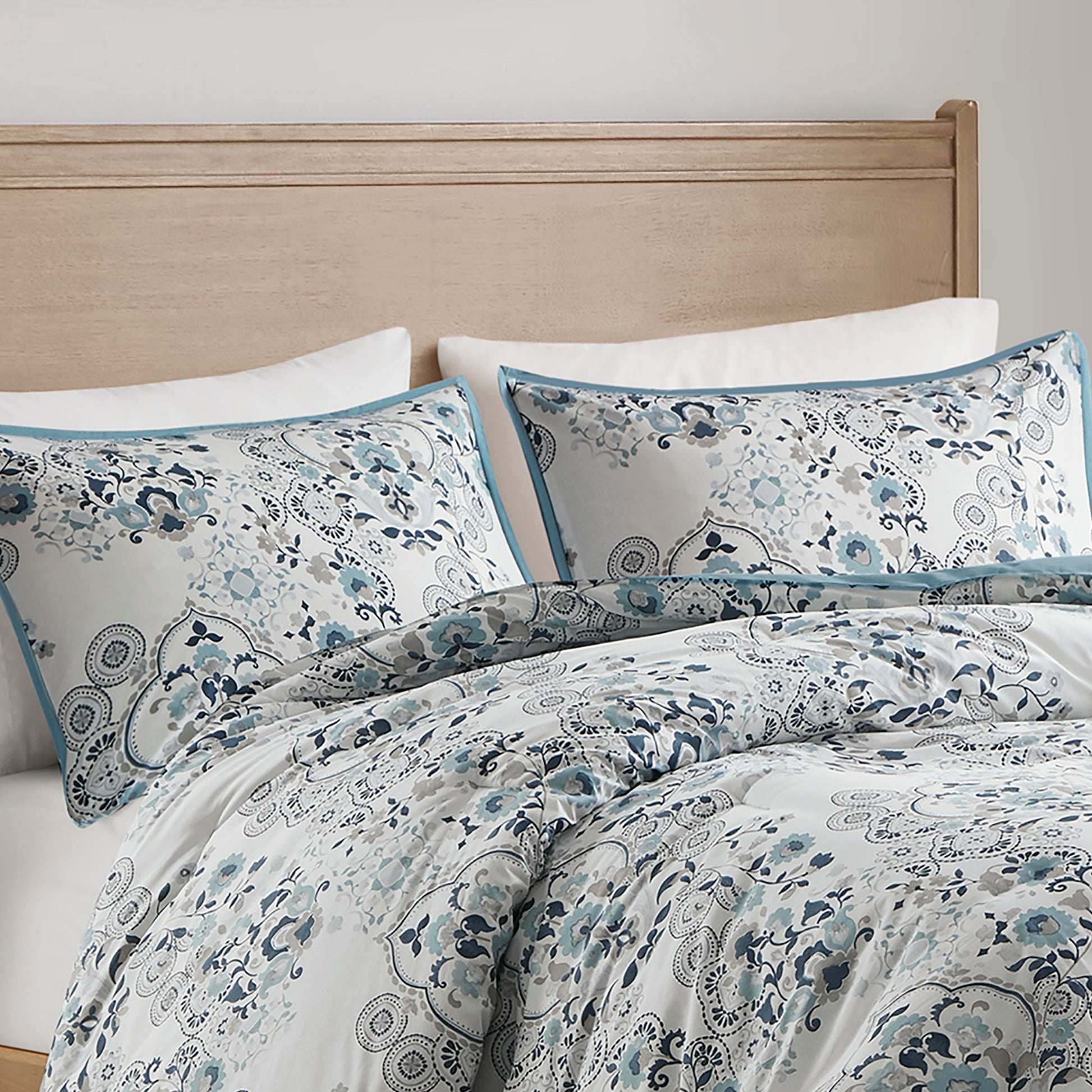 3 Piece Floral Printed Cotton Comforter Set Blue King Cal King King Blue Cotton