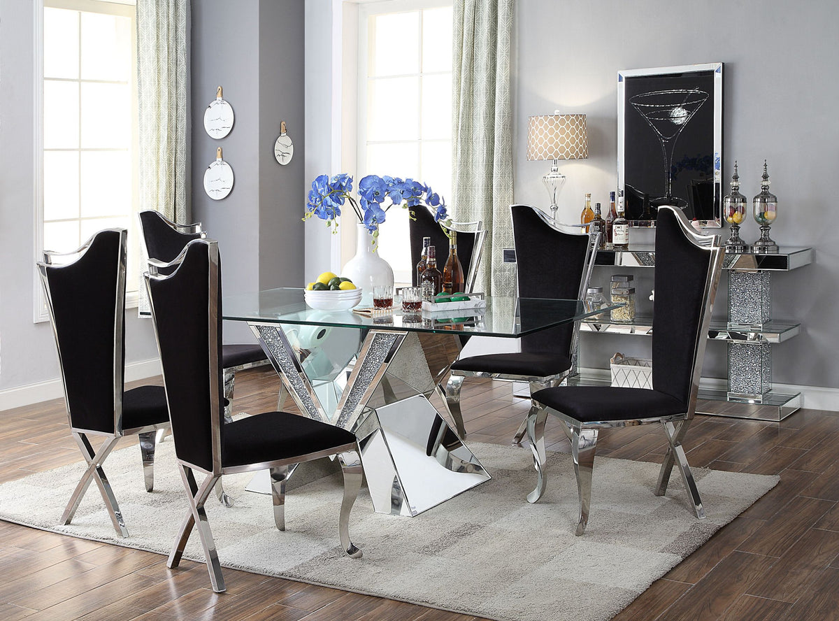 Black And Stainless Steel Side Chair With X Shaped Back Leg Set Of 2 Solid Black And Silver Dining Room Modern Side Chair Solid Back Set Of 2 Wood Fabric
