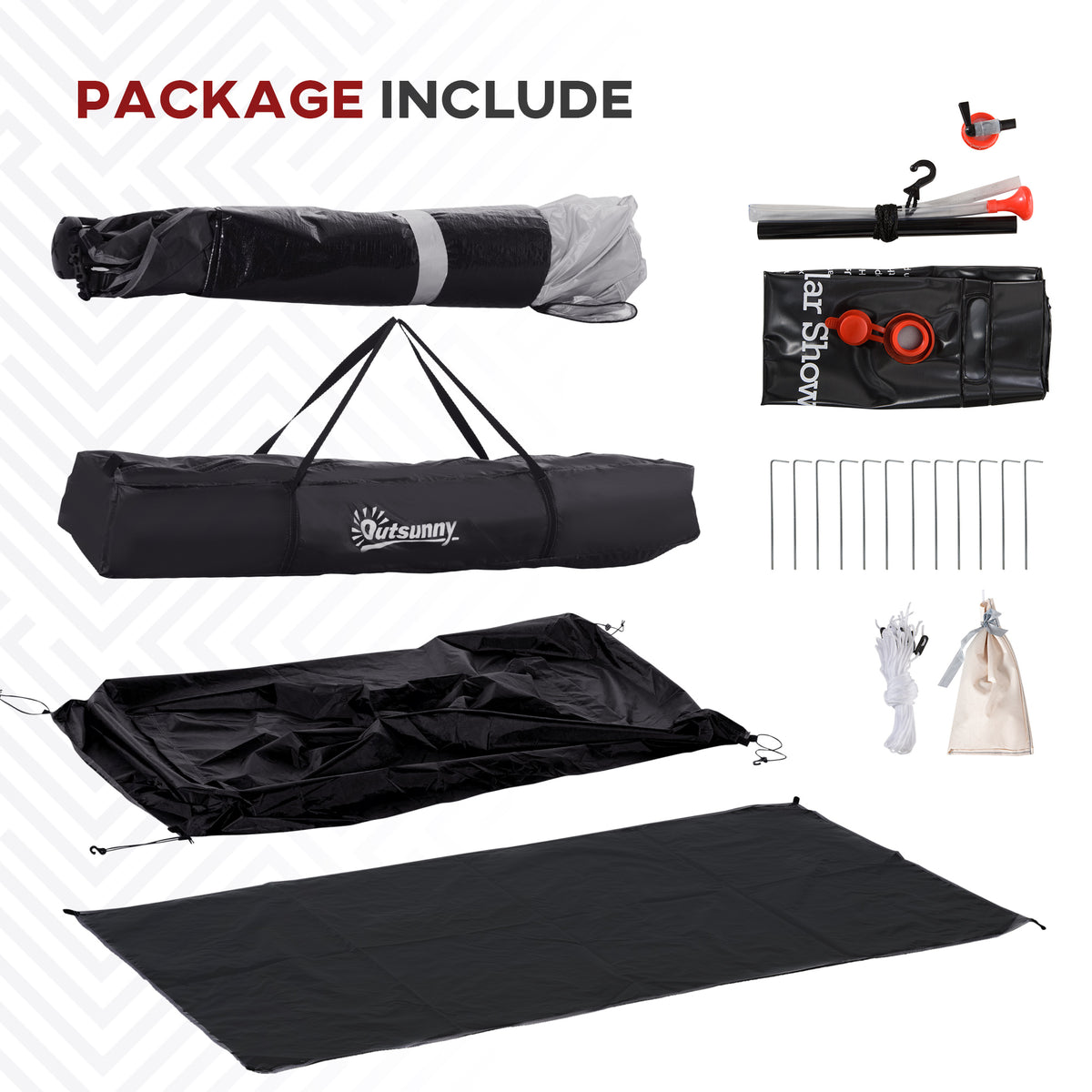 Outsunny Shower Tent, Pop Up Privacy Shelter For Camping, Dressing Changing Room, Portable Instant Outdoor Shower Tent Enclosure W 2 Rooms, Shower Bag, Floor And Carrying Bag, Black Black Taffeta