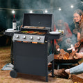 Propane Gas Grill 4 Burner Barbecue Grill, Stainless Steel 34,000 Btu Patio Garden Barbecue Grill With Two Shelves, Lid, Wheels And Bottle Opener Black Iron