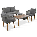K&K 6 Piece Rope Patio Furniture Set, Outdoor Furniture With Acacia Wood Cool Bar Table With Ice Bucketdeep Seat Patio Conversation Set With Two Stools For Backyard Porch Balcony Grey Yes Complete Patio Set Grey Weather Resistant Frame Fade Resistant