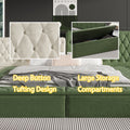 Contemporary Special Shaped Fully Upholstered Bed With Deep Button Tufting And Storage Compartments In Rails And Footboard,No Box Spring Needed,King,Green Box Spring Not Required King Green Solid Wood