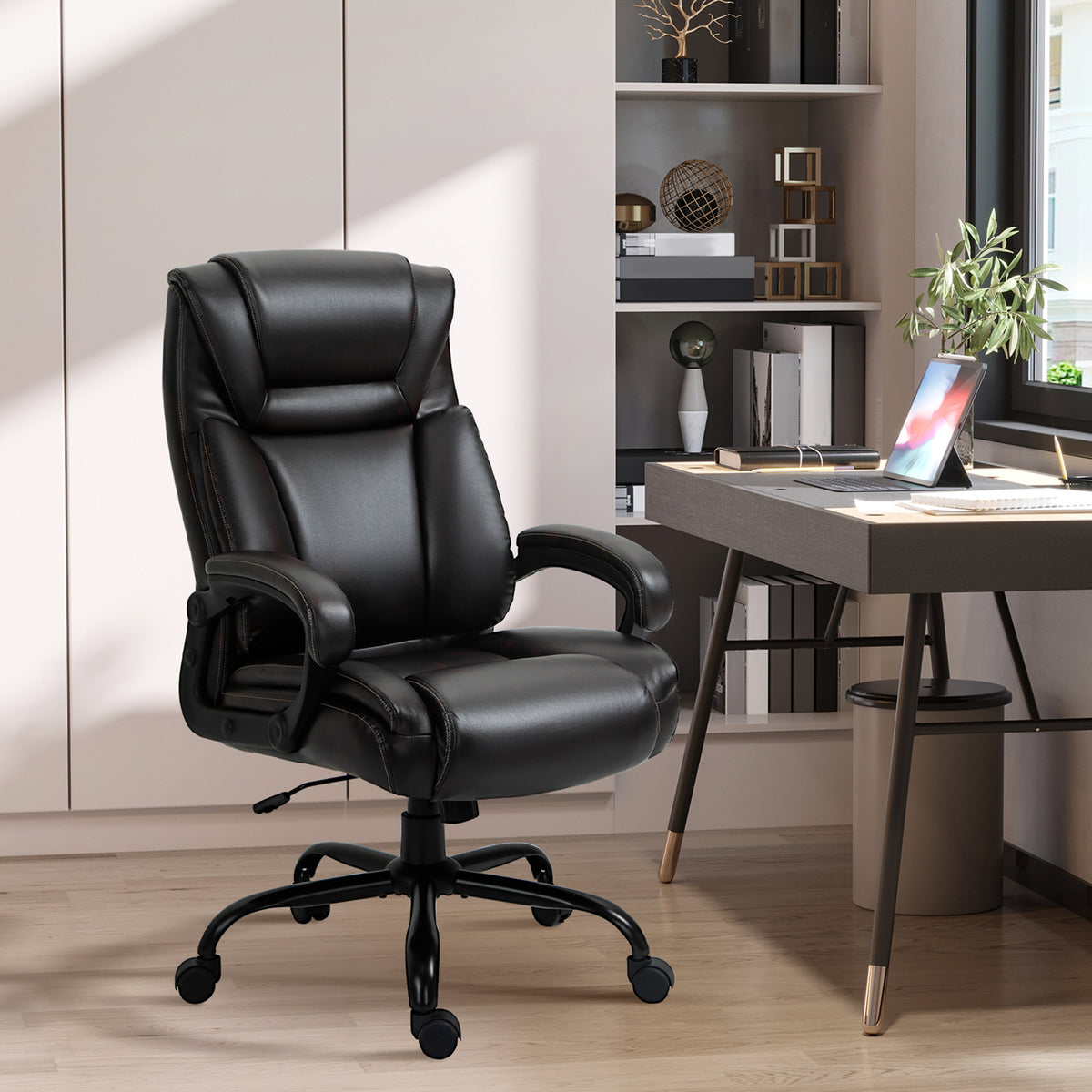 Vinsetto Big And Tall 400Lbs Executive Office Chair With Wide Seat, Computer Desk Chair With High Back Pu Leather Ergonomic Upholstery, Adjustable Height And Swivel Wheels, Brown Brown Faux Leather