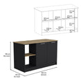 Kitchen Island With Large Countertop, Open Storage Shelves And Double Door Cabinet, Black Macadamia Black Solid Wood Mdf Engineered Wood