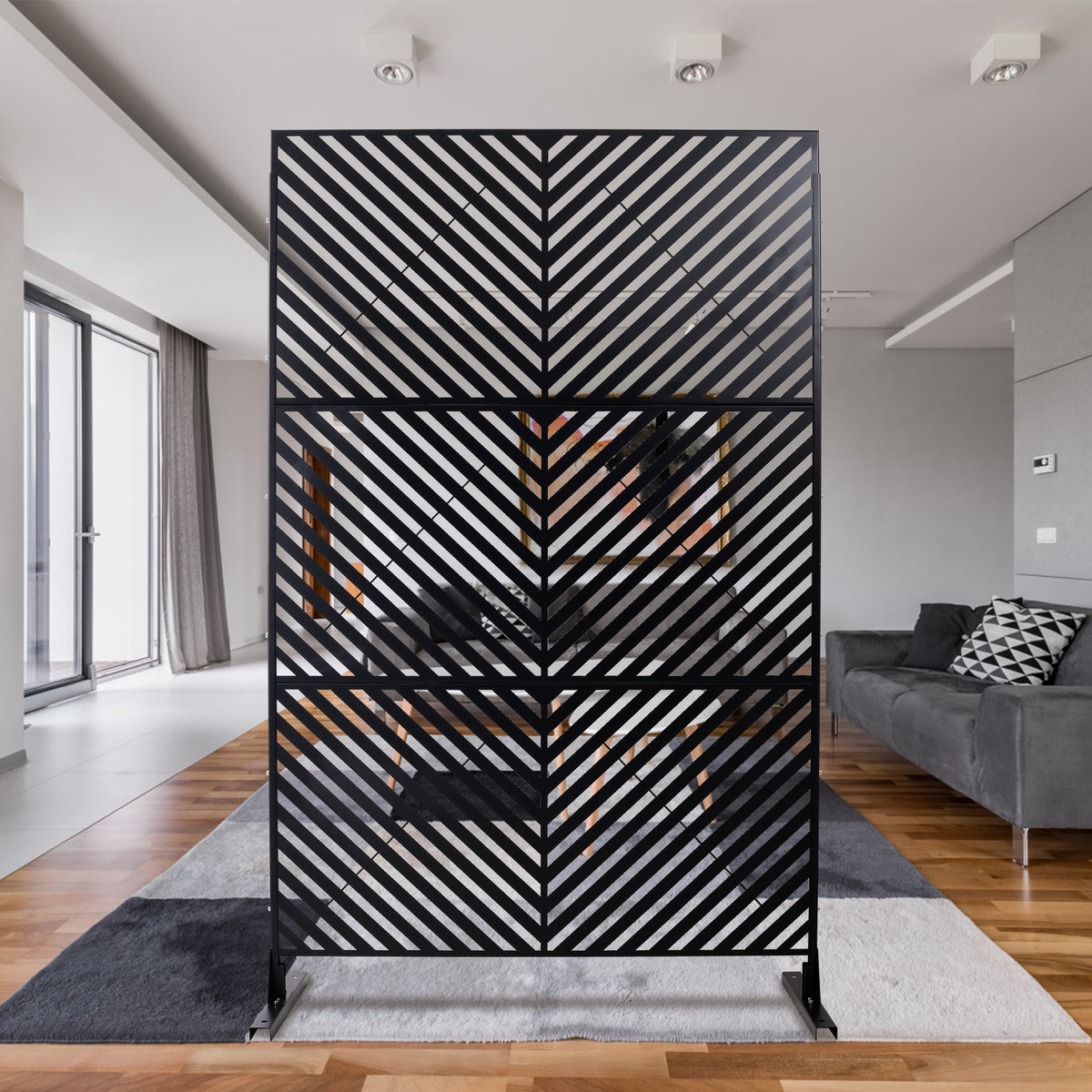 Outdoor & Indoor Privacy Screen Metal Privacy Screen 76" H 48" W, Freestanding Decorative Privacy Screen For Deck Balcony Patio, Privacy Fence Panels For Outside Lawn Garden Ps113 Black Black Steel