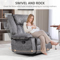Homcom Swivel Rocker Recliner Chair For Living Room, Fabric Reclining Chair For Nursery, Rocking Chair With Footrest, Side Pockets, Charcoal Gray Charcoal Grey Polyester