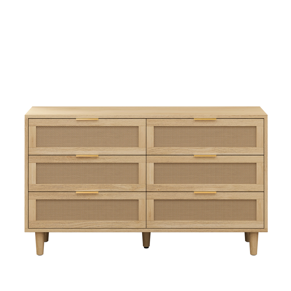 51.18"6 Drawers Rattan Storage Cabinet Rattan Drawer With White Drawer Slides,For Bedroom,Living Room,Natural Natural Primary Living Space Particle Board