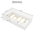 Twin Size Floor Bed, Integral Construction With Super High Security Barrier, Door, Children'S Floor Bed Frame, Montessori Wooden Children'S Floor Bed, Support Slat White Box Spring Required Twin White Wood Brown Bedroom American Design,Artsy Pine Bed