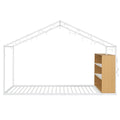 Twin Size Metal Bed House Bed Frame With Shelves And Lights, White Twin White Metal & Wood