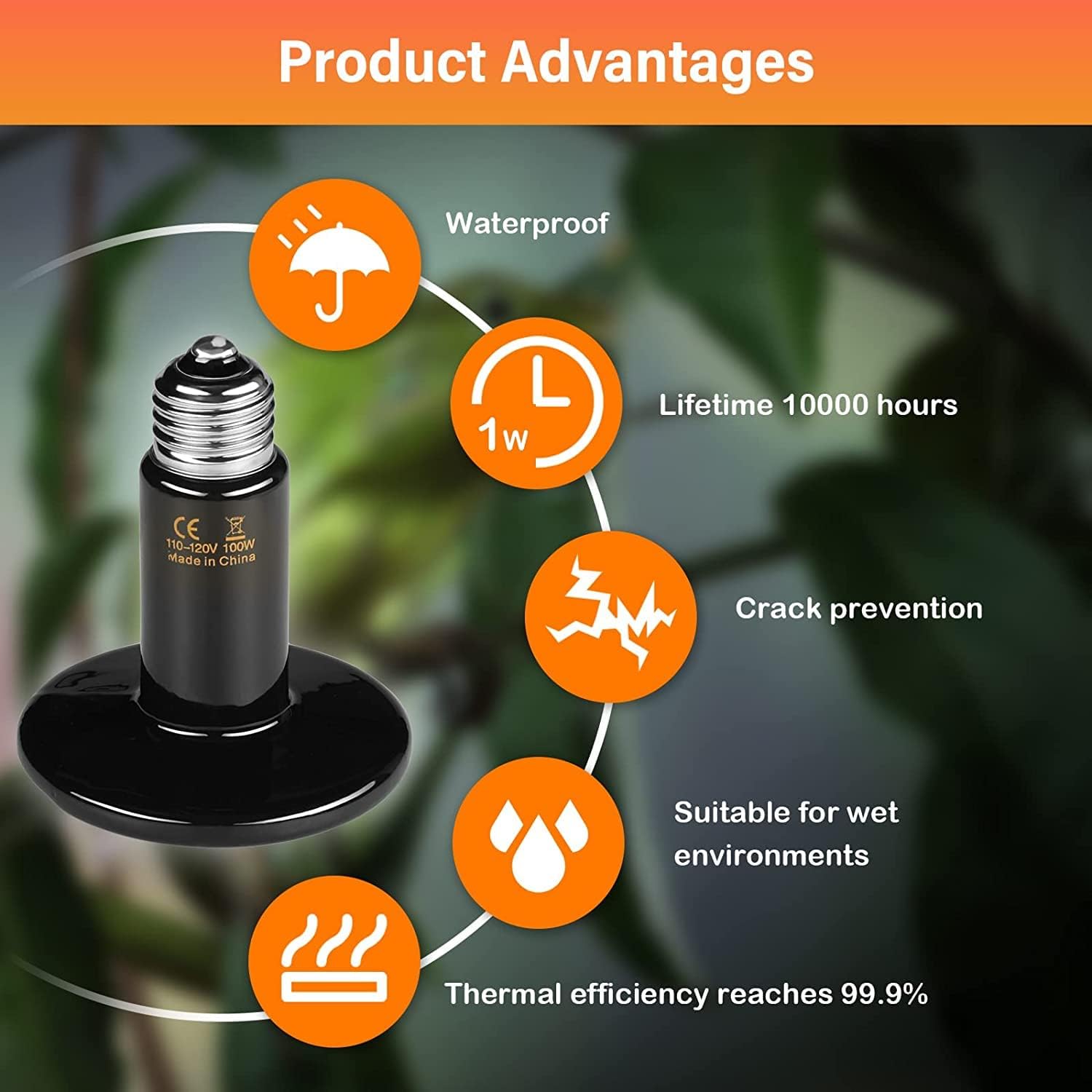 Reptile Heat Lamp 100W 2 Pack Ceramic Heat Emitter, No Light Emitting Heat Bulbs For Amphibian Pet Brooder Coop Incubating Chicken, Lizard Bearded Dragon Turtle Snake Terrarium Black Black Ceramic