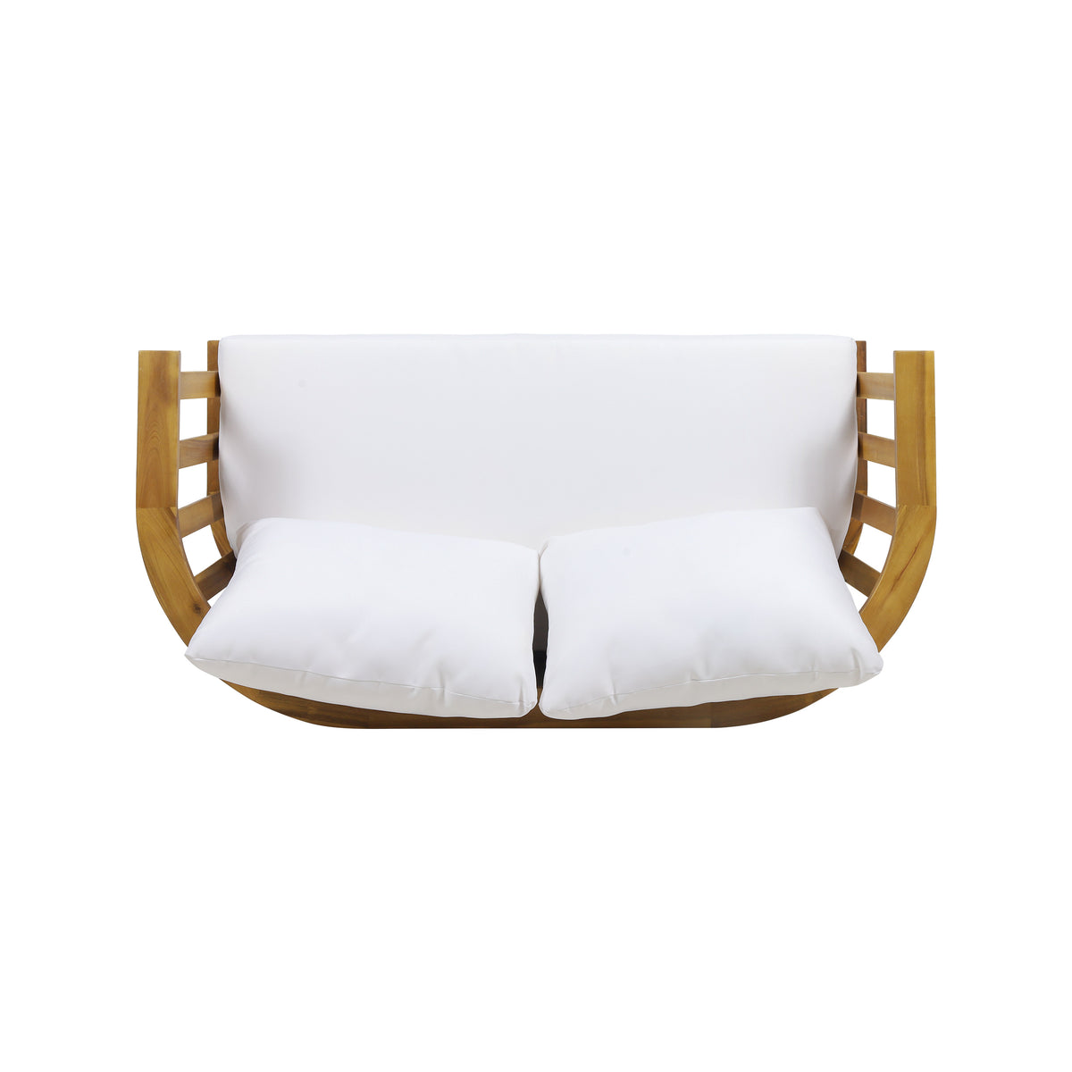 Outdoor Wooden Loveseat With Cushions White Teak 55.50" W X 27.00" D X 25.50" H Yes Teak Foam Acacia Wood