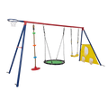 Xns093 Rinbow Colour Interesting Three Swingset With Textilene Swing And Tree Swing Disc Metal Plastic Safe Swing Seat 550Lbs For Outdoor Playground For Age 3 Blue Green Steel