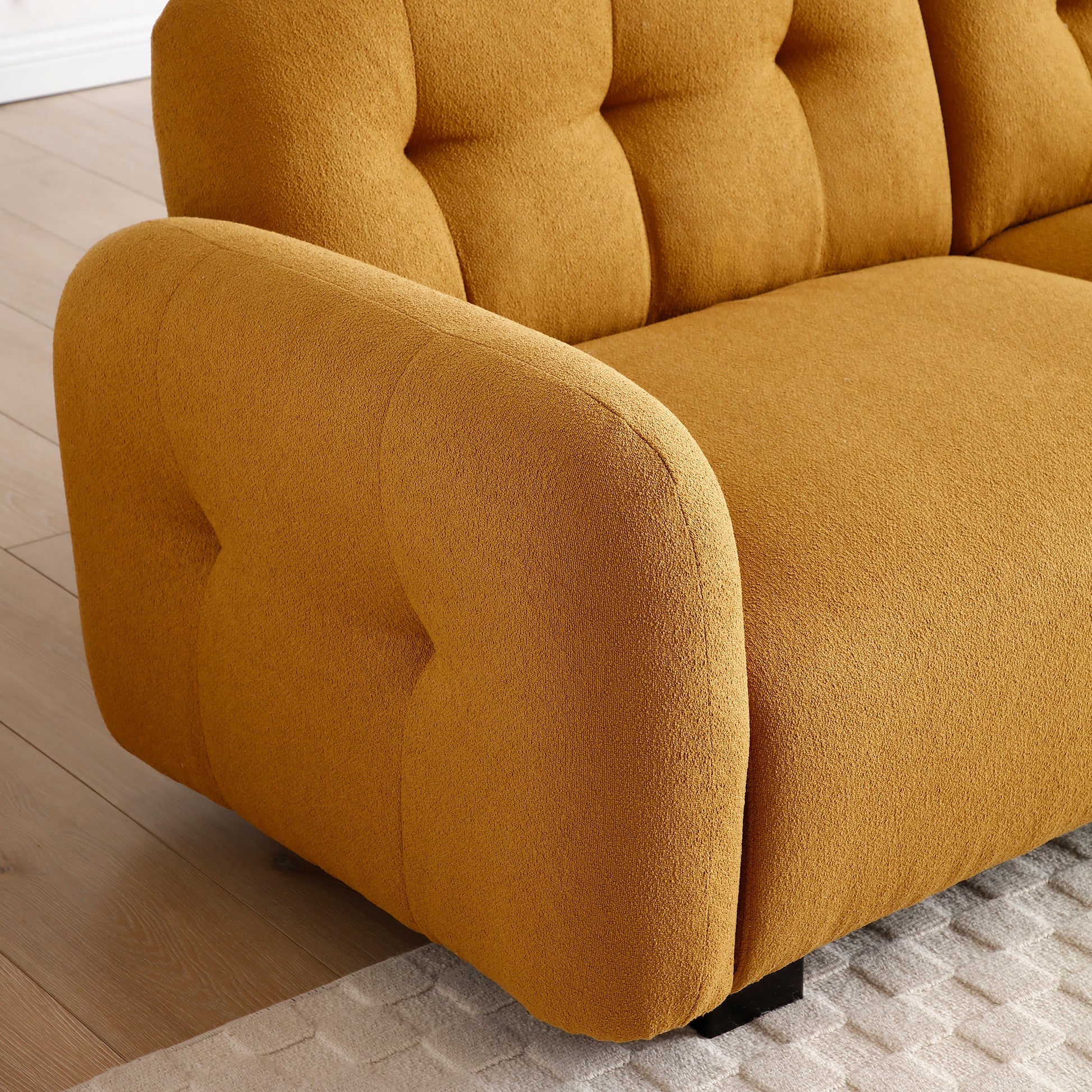 81.48" Modern Sofa Couch,3 Seater Teddy Sofa Sectional With Wooden Legs For 3 4 Persons, Upholstered Deep Seat Beautiful Seat Sofa Chaise For Living Room,Bedroom, Apartment And Office,Cognac Cognac Wood Primary Living Space Modern Foam Teddy 4 Seat