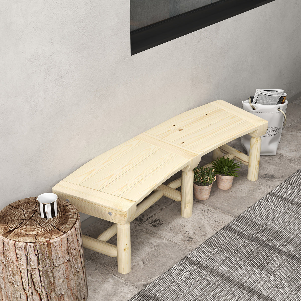 Outsunny Wooden Garden Bench, Semicircular Round Outdoor Tree Bench, Wrap Around Park Bench For Yard, Patio, Deck, Lawn, Natural Natural Wood