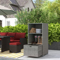 Outsunny Valet Pool Towel Rack, Waterproof Pe Plastic Rattan Wicker Storage Organizer, Indoor Outdoor Spa, And Hot Tub Accessory Storage, 2 Shelves, 1 Basket Drawer, Mixed Gray Dark Grey Rattan