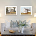 2 Piece Vignette Stone Cottage Farmhouse & White Wooden Barn With Hay Rake White Framed Wall Art For Living Room, Bedroom Wall Art Print For Home Decor By Billy Jacobs Multicolor Wood Paper