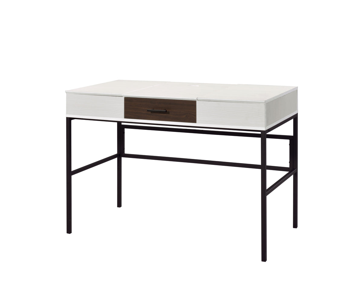 Verster Natural & Black Finish Writing Desk W Usb Black,Natural Metal,Synthetic Wood