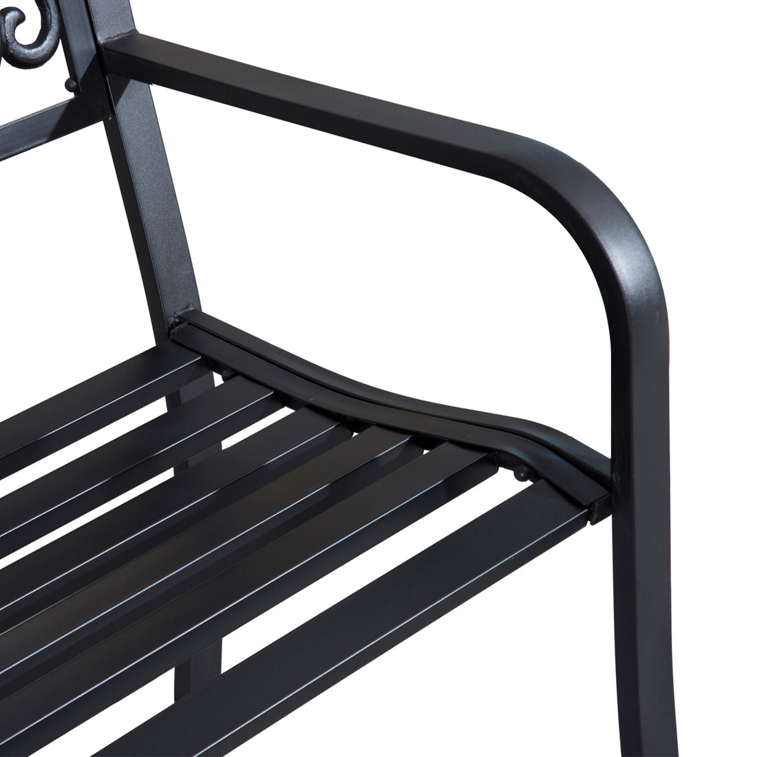 Outsunny 50" Outdoor Bench, Metal Garden Bench With Floral Pattern Backrest, Porch Bench With Slatted Seat For Park, Yard, Lawn, Black Black Iron