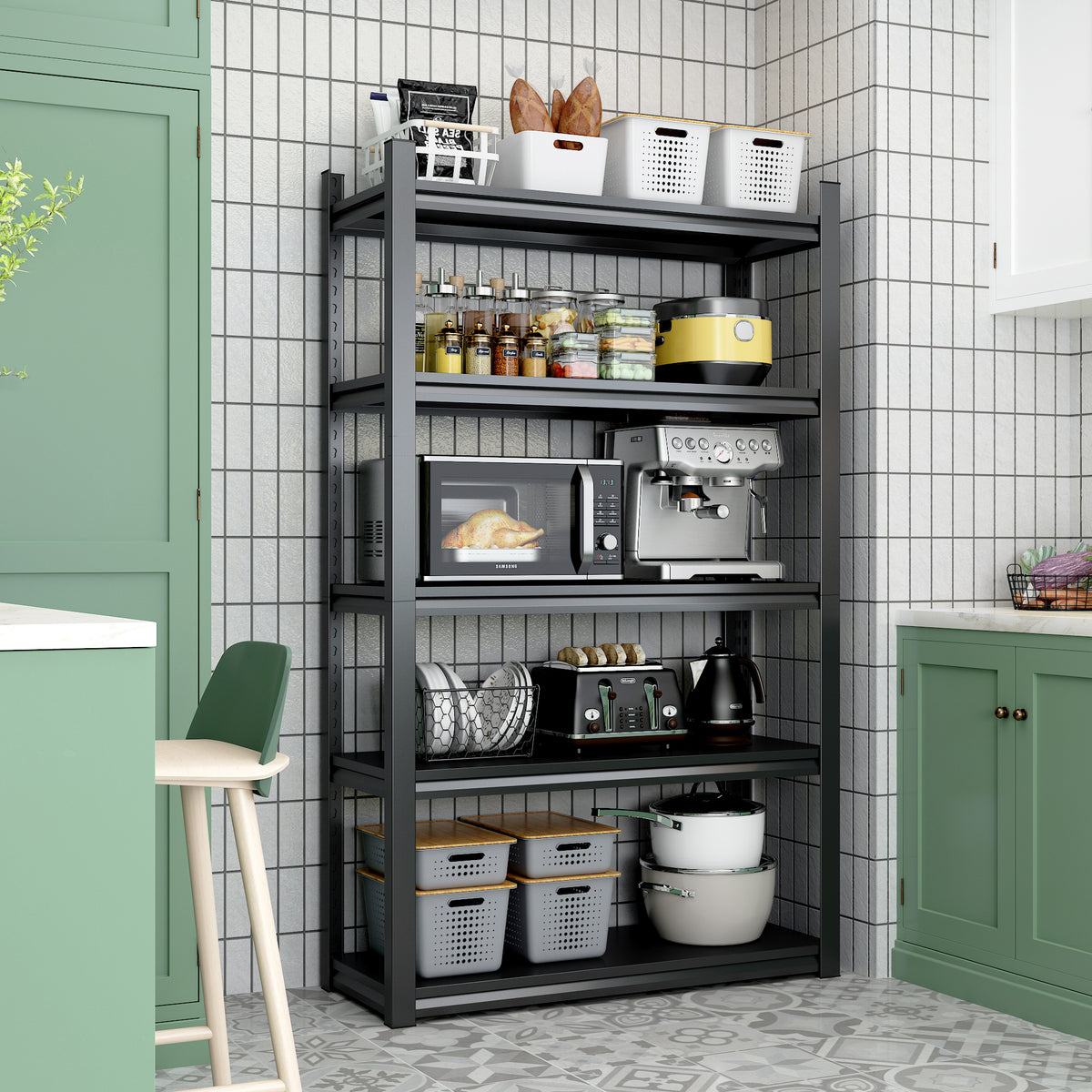 63"H 5 Tier Metal Shelves For Storage Garage Shelving 2000Lbs Heavy Duty Storage Shelves Adjustable Garage Shelf Industrial Shelving Unit Storage Utility Rack,31.5"W*15.7"D*63"H,Black 5 Black Gray Standard Vertical Kitchen Open Back Metal Modern