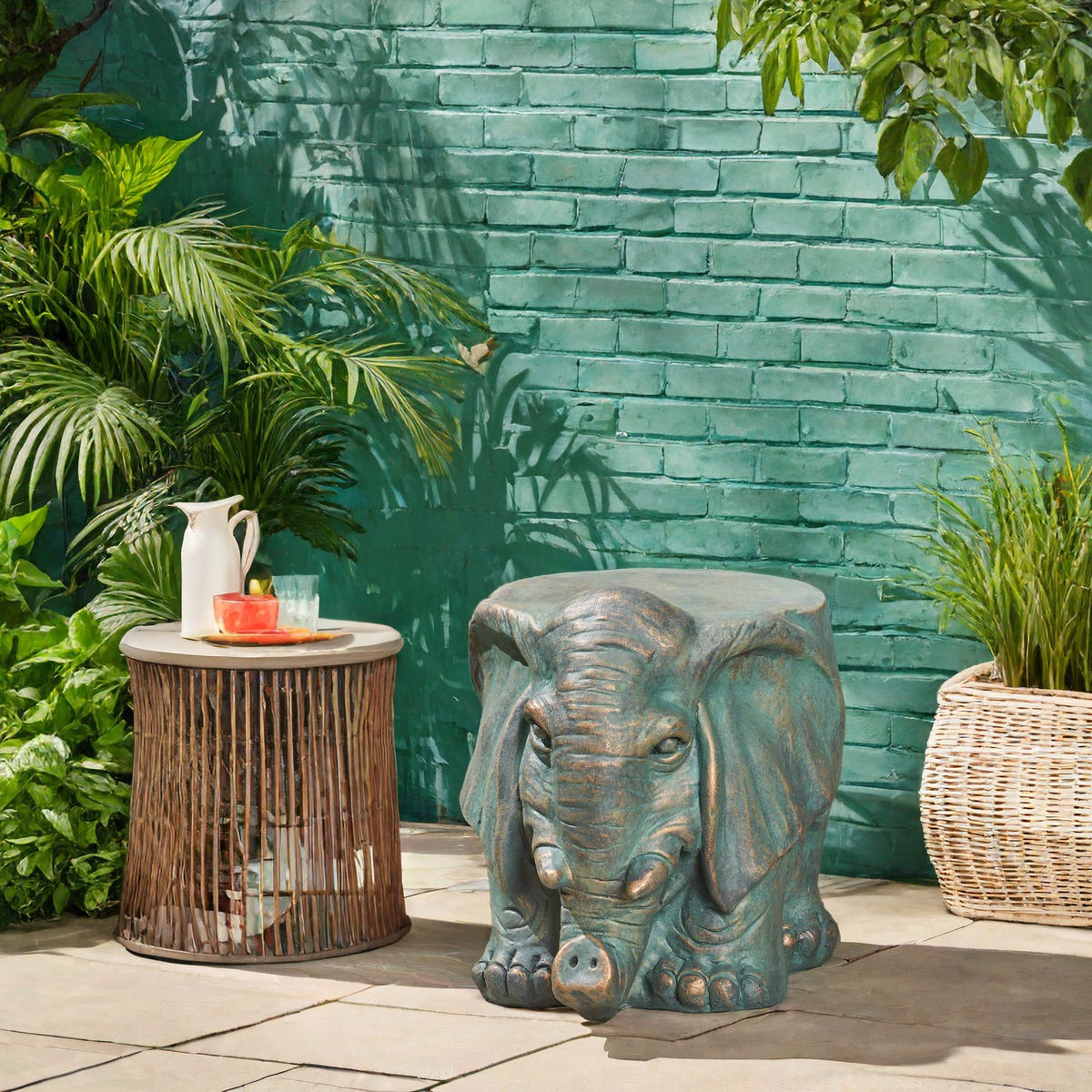 Elephant Garden Stool, Copper Patina Lots Of Scene Pictures Bronze Magnesium Oxide