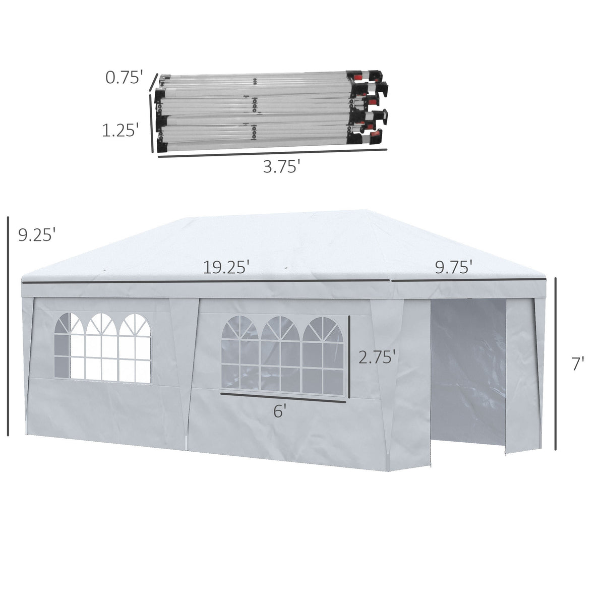 Outsunny 10' X 19.5' Pop Up Canopy Tent With Sidewalls, Height Adjustable Large Party Tent Event Shelter With Leg Weight Bags, Double Doors And Wheeled Carry Bag For Garden, Patio, White White Steel