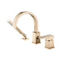 Waterfall Bathtub Faucet With Sprayer, 3 Hole Roman Tub Filler With Hand Shower Deck Mount Waterfall Tub Spout Set Brushed Gold Stainless Steel