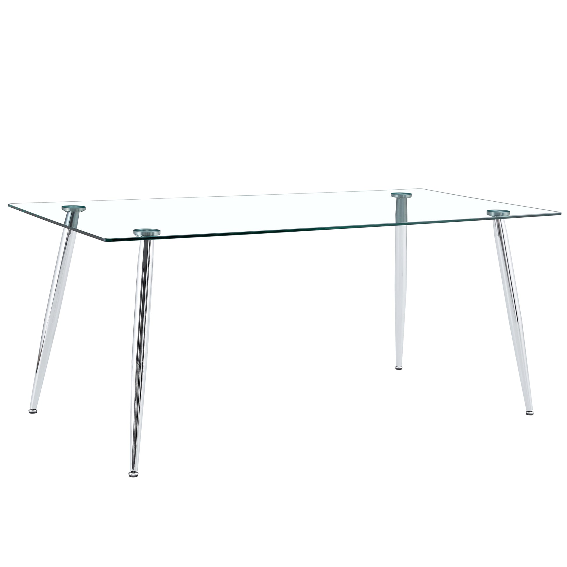 Table And Chair Set.Modern Rectangular Glass Dining Table With A Tempered Glass Tabletop And Silver Metal Legs, Paired With Multiple Chairs Designed With Pu Cushions And Silver Metal Legs. Black Silver Seats 8 Tempered Glass