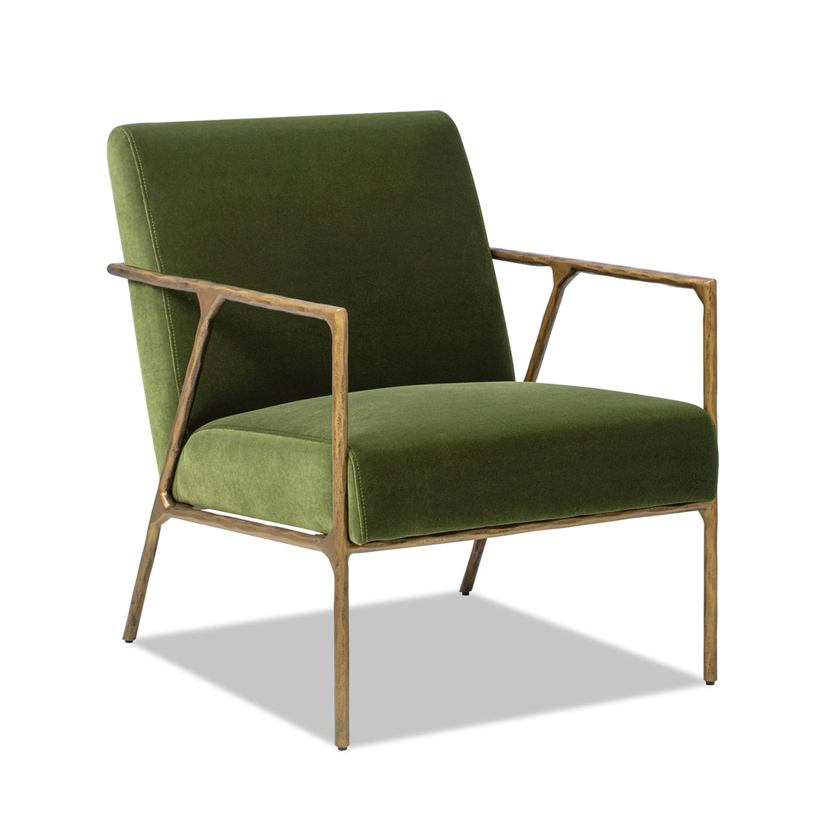 Aerin 24.5" Hammered Brass Upholstered Accent Arm Chair, Olive Green Performance Velvet Olive Green Foam Velvet