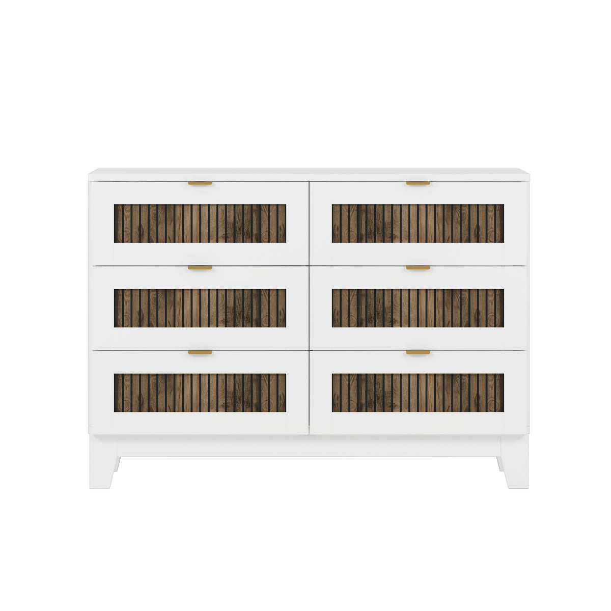 Rustic Farmhouse Style Wooden Dresser With 6 Drawers, Storage Cabinet For Bedroom With Metal Handles, White White Particle Board