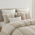 3 Piece Striped Cotton Comforter Set Taupe King Cal King Taupe Cotton