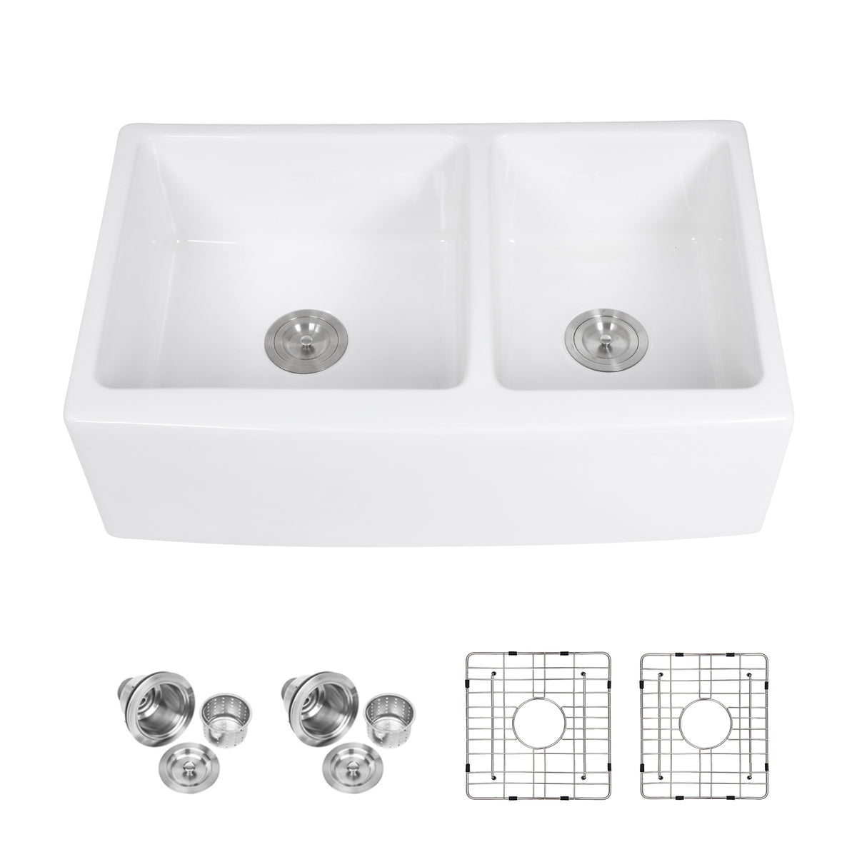White Farmhouse Sink 33 Inch White Ceramic Double Bowl 60 40 Farm Kitchen Sink White Ceramic