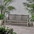 Hampton Wood Wicker 3 Seater Grey Metal & Wood