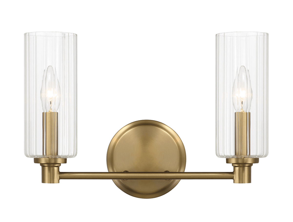 Regal Double Light Vanity With Clear Ribbed Glass Satin Brass Clear,Gold Glass,Metal