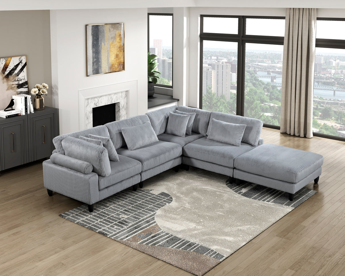 Living Room Furniture Armless Chair Gray Corduroy Upholstery 1Pc Armless Chair Soft Cushion Solid Wood Legs Gray Primary Living Space Contemporary,Modern Plywood,Solid Wood