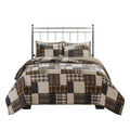 3 Piece Reversible Printed Quilt Set Black Brown Full Queen Black Brown Microfiber