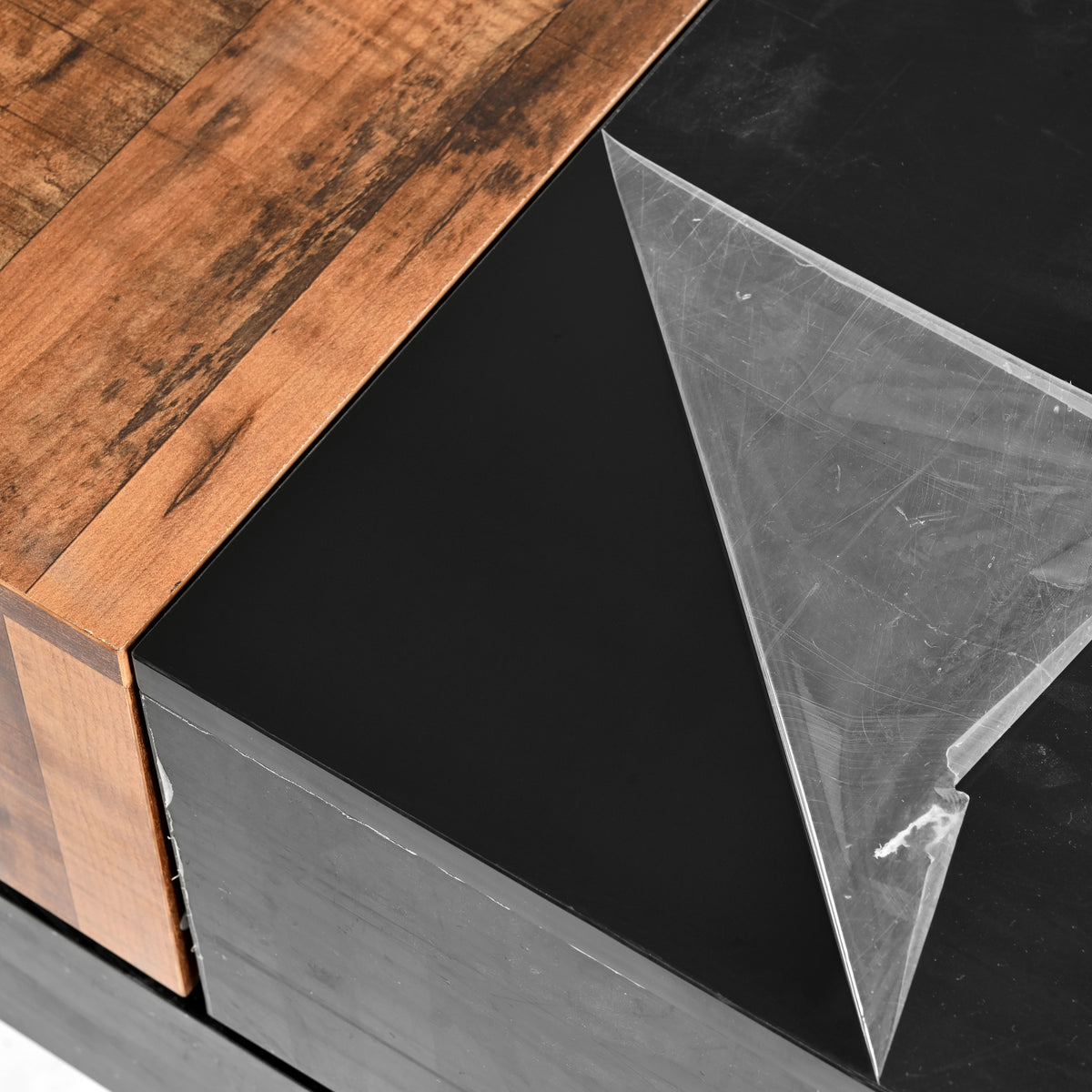 31.4'' X 31.4'' Square Coffee Table With Sliding Tabletop, High Gloss Center Table With Hidden Storage Compartment, Extendable Cocktail Table With Walnut Grain Finish For Living Room, Black Black Square Mdf