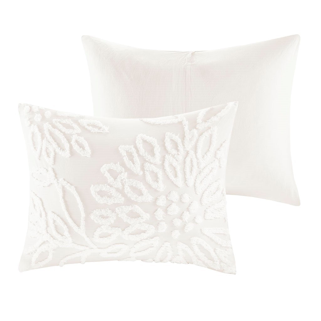 3 Piece Tufted Cotton Chenille Floral Duvet Cover Set Queen Off White Cotton