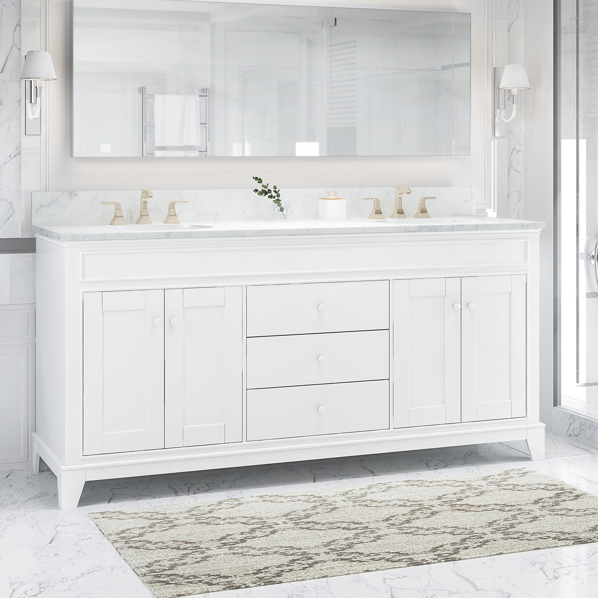 73'' Cararra White Marble Vanity Top&Ceramic Sink White Marble Marble
