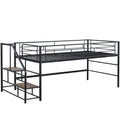 Mid Loft Bed With Storage Stairs, Twin, Black Twin Black Mdf Metal