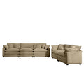 Modern Fabric Living Room Sofa Two Piece Set, Two 2 Seater Sofas With 8 Cushion Upholstery Large Deep Seat Recliner, Tan Corduroy Fabric Tan Corduroy 5 Seat