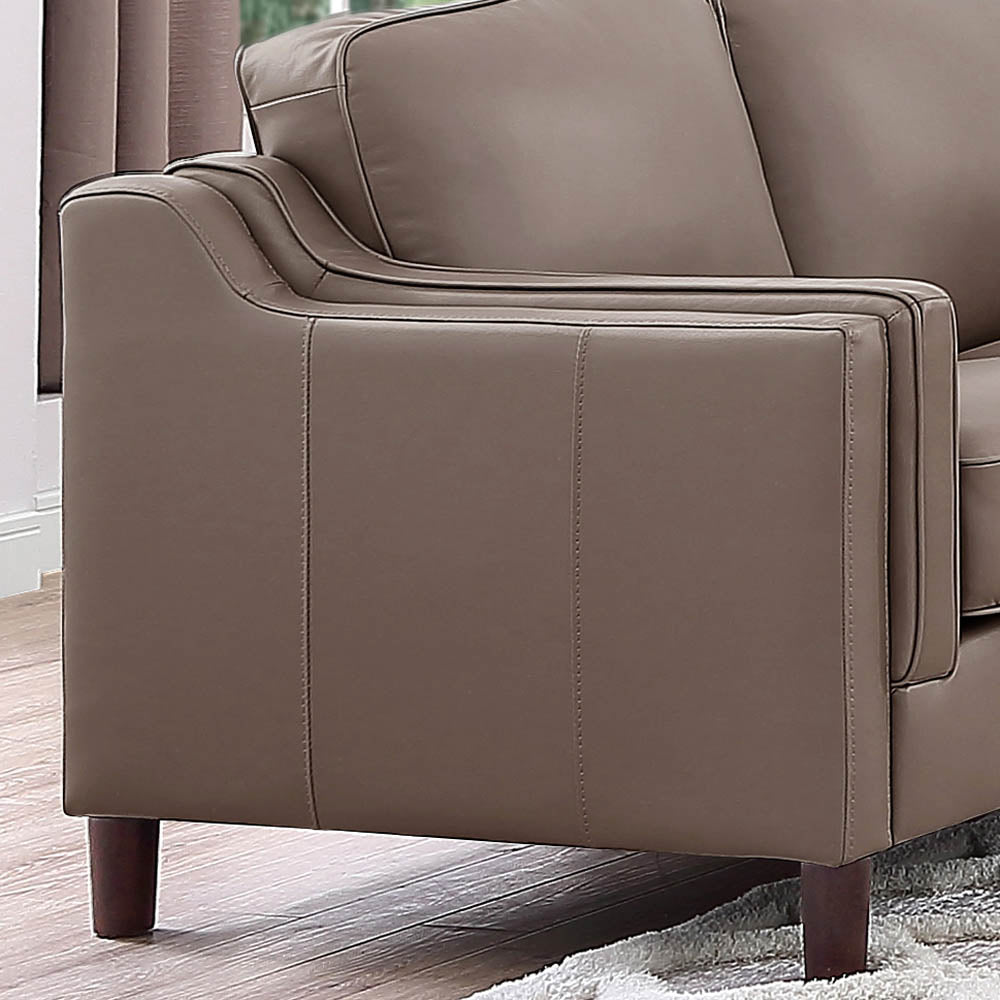 Bella Top Grain Leather Loveseat Taupe Brown Genuine Leather Wood Primary Living Space Medium Firm Cushion Back Mid Century Modern Eucalyptus Square Arms Down Filling Leather